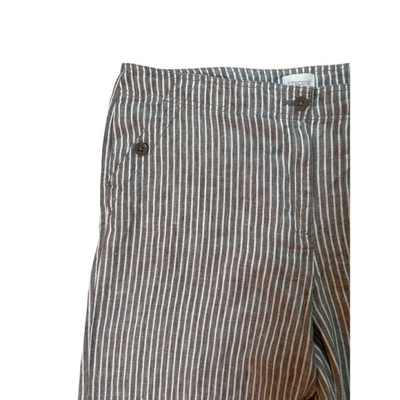 Chico's Ultimate Fit Linen Stripe‎ Wide Leg Pants Brown White Resort Cruise Size - Picture 4 of 9